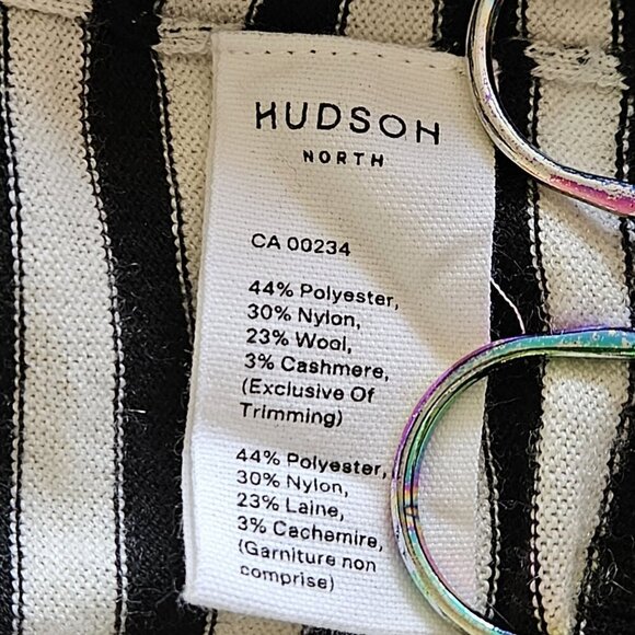Hudson North Sweater Women XL Black White LS Collar V Neck Stripes Nautical Boho - Picture 12 of 14